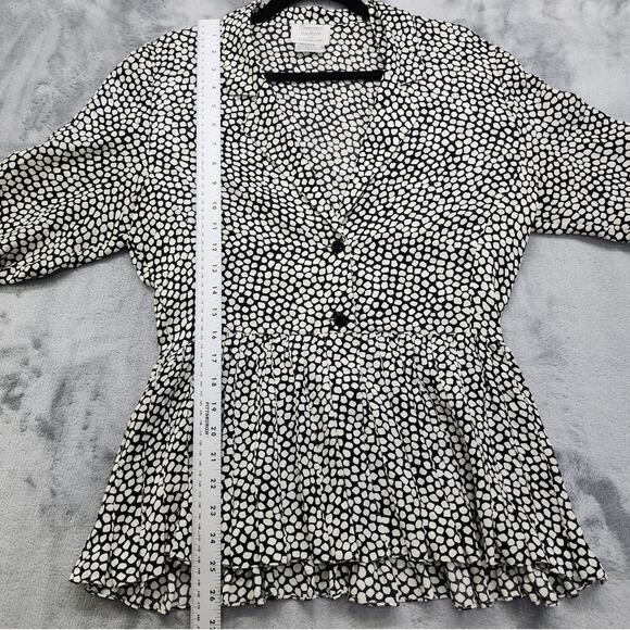 Vintage 80s Francesca of Damon Skirt Set Size 8 Black White Silk Peplum Pencil - Picture 8 of 16